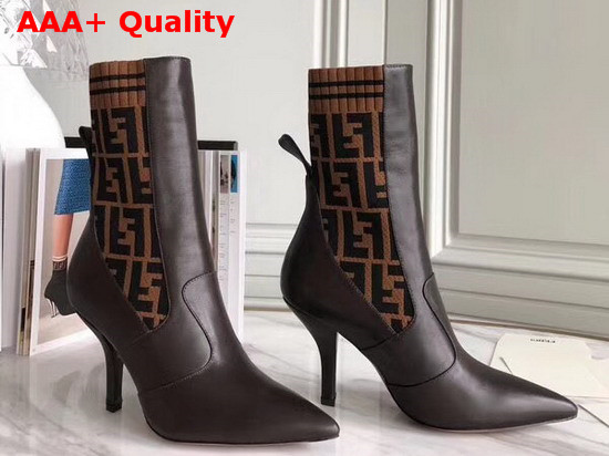 Fendi Rockoko Boot with Stretch Fabric Inserts in Brown Replica