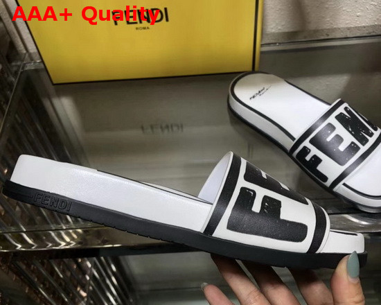 Fendi Roma Joshua Vides Leather Fussbett Sandals in White Nappa Leather with Black Fendi Lettering Replica