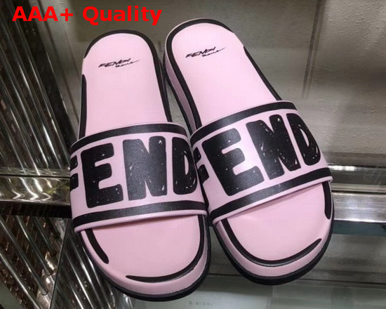 Fendi Roma Joshua Vides Leather Fussbett Slides in Pink Nappa Leather with Black Fendi Lettering Replica