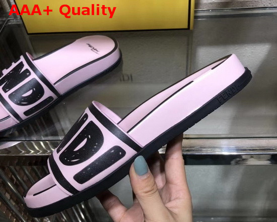 Fendi Roma Joshua Vides Leather Fussbett Slides in Pink Nappa Leather with Black Fendi Lettering Replica