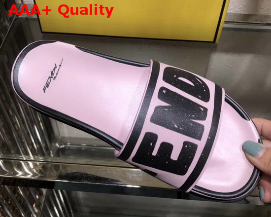 Fendi Roma Joshua Vides Leather Fussbett Slides in Pink Nappa Leather with Black Fendi Lettering Replica