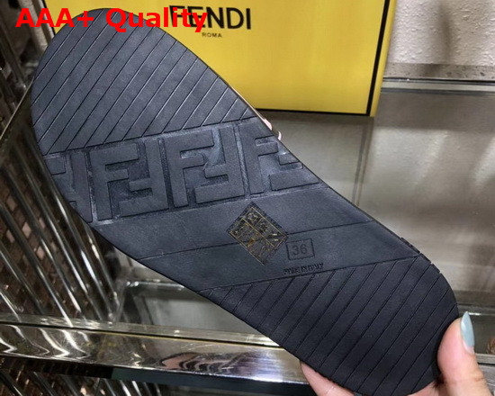 Fendi Roma Joshua Vides Leather Fussbett Slides in Pink Nappa Leather with Black Fendi Lettering Replica