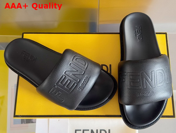 Fendi Roma Slides Black Leather Slides Replica