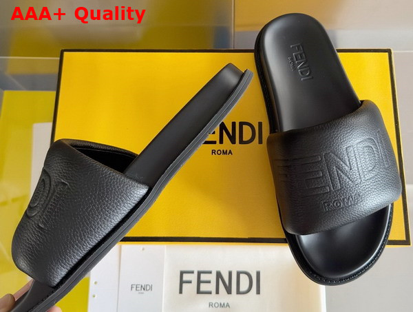 Fendi Roma Slides Black Leather Slides Replica