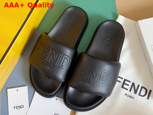 Fendi Roma Slides Black Leather Slides Replica