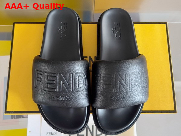 Fendi Roma Slides Black Leather Slides Replica