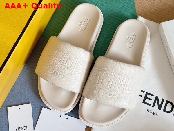 Fendi Roma Slides White Leather Slides Replica