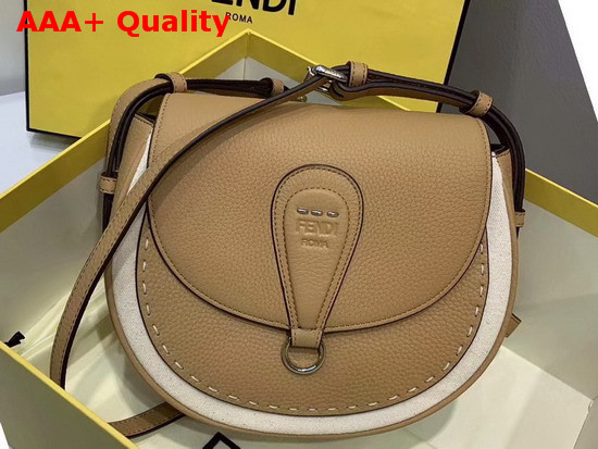 Fendi Saddle Shoulder Bag with Rounded Flap and Magnetic Fastening Apricot Calf Leather Replica