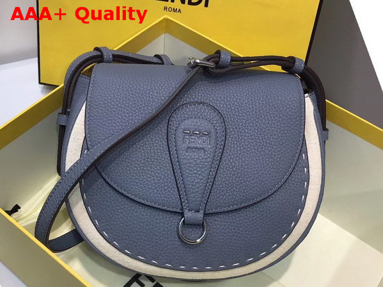 Fendi Saddle Shoulder Bag with Rounded Flap and Magnetic Fastening Pale Blue Calf Leather Replica