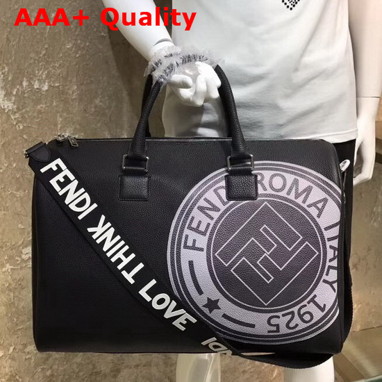 Fendi Satchel in Black Roman Leather with Fendi Stamp Patch Replica