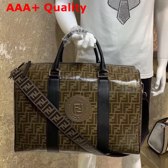 Fendi Satchel in Brown Glazed Fabric with Fendi Stamp Patch Replica