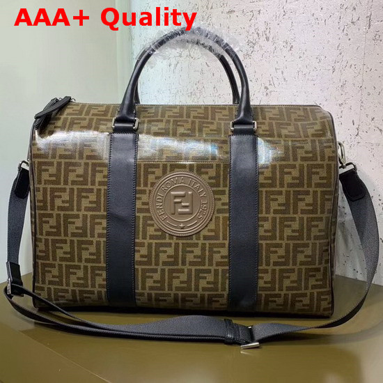 Fendi Satchel in Brown Glazed Fabric with Fendi Stamp Patch Replica