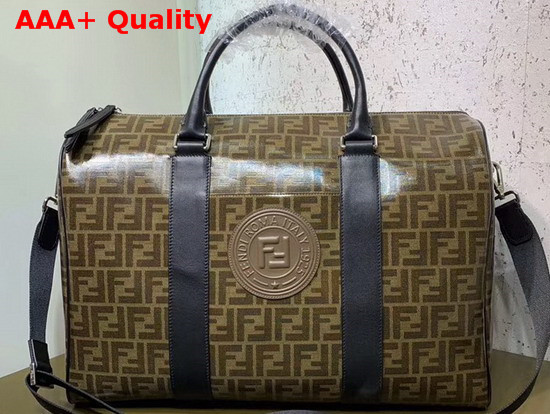 Fendi Satchel in Brown Glazed Fabric with Fendi Stamp Patch Replica