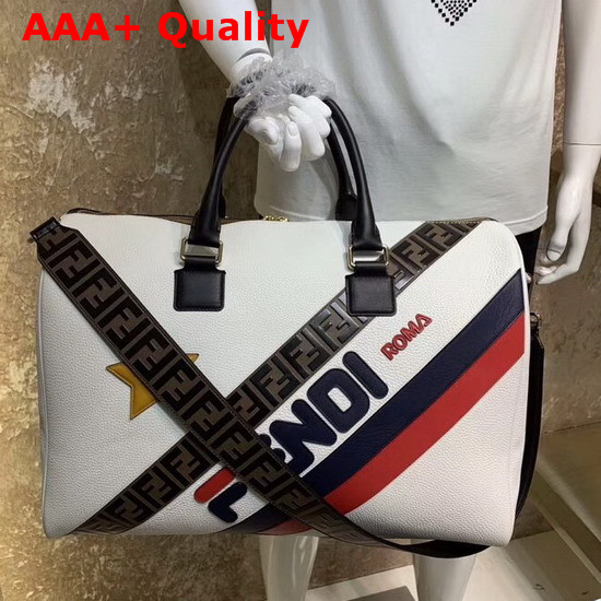 Fendi Satchel in White Roman Leather with Fendi Leather Lettering and Embossed FF Motif Replica