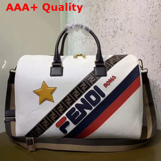 Fendi Satchel in White Roman Leather with Fendi Leather Lettering and Embossed FF Motif Replica