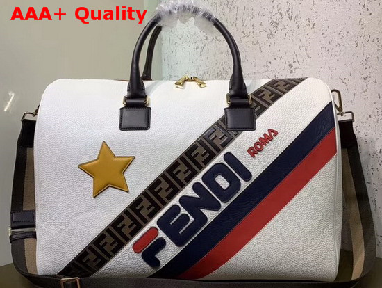 Fendi Satchel in White Roman Leather with Fendi Leather Lettering and Embossed FF Motif Replica