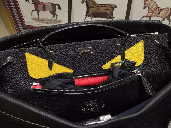 Fendi Selleria Peekaboo in Black Roman Leather with Bag Bugs Patern for Sale