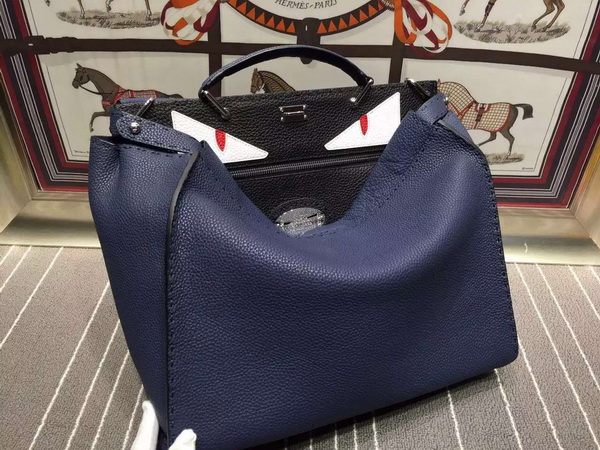 Fendi Selleria Peekaboo in Blue Roman Leather with Bag Bugs Patern for Sale