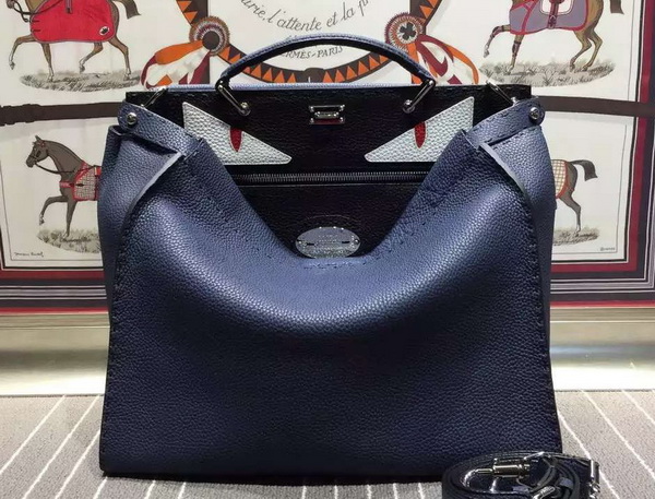 Fendi Selleria Peekaboo in Blue Roman Leather with Bag Bugs Patern for Sale