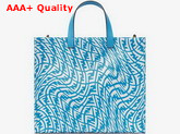 Fendi Shopper Bag Made of Glazed Canvas with Blue and White FF Vertigo Graphic Print Replica