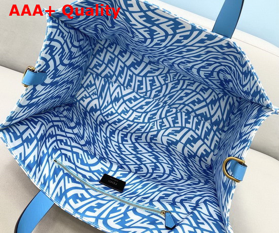 Fendi Shopper Bag Made of Glazed Canvas with Blue and White FF Vertigo Graphic Print Replica