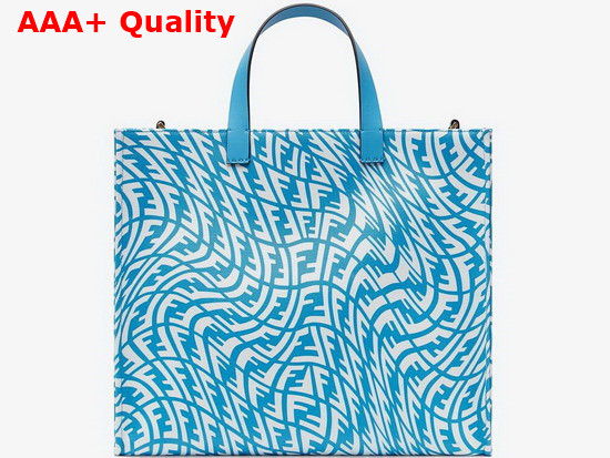 Fendi Shopper Bag Made of Glazed Canvas with Blue and White FF Vertigo Graphic Print Replica