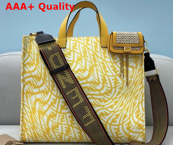 Fendi Shopper Bag Made of Glazed Canvas with Yellow and White FF Vertigo Graphic Print Replica