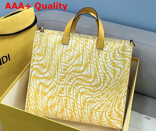 Fendi Shopper Bag Made of Glazed Canvas with Yellow and White FF Vertigo Graphic Print Replica