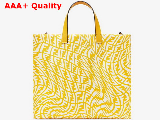 Fendi Shopper Bag Made of Glazed Canvas with Yellow and White FF Vertigo Graphic Print Replica