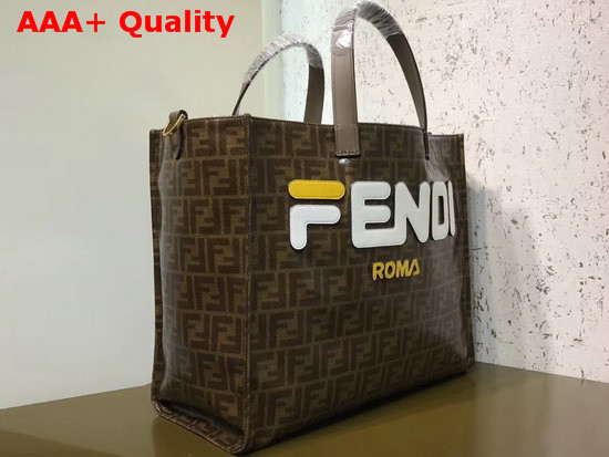 Fendi Shopper Bag in Glazed Fabric with Fendi Mania Applique Replica