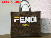 Fendi Shopper Bag in Glazed Fabric with Fendi Mania Applique Replica