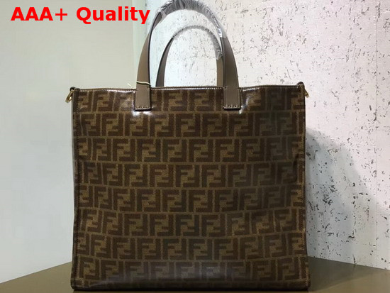 Fendi Shopper Bag in Glazed Fabric with Fendi Mania Applique Replica