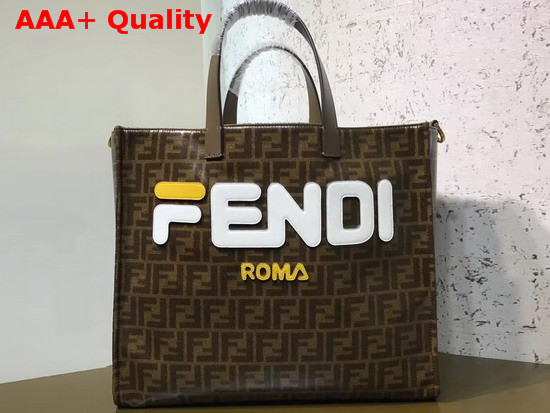 Fendi Shopper Bag in Glazed Fabric with Fendi Mania Applique Replica