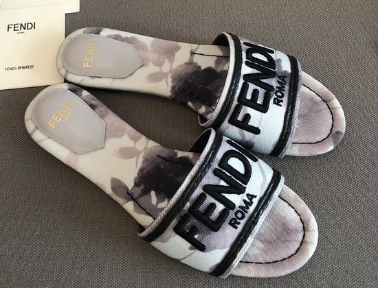 Fendi Signature Slides Gray Canvas Slides Replica