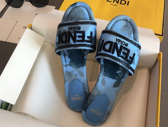 Fendi Signature Slides Light Blue Canvas Slides Replica