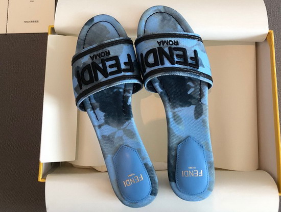 Fendi Signature Slides Light Blue Canvas Slides Replica