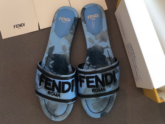 Fendi Signature Slides Light Blue Canvas Slides Replica