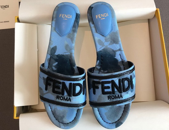 Fendi Signature Slides Light Blue Canvas Slides Replica