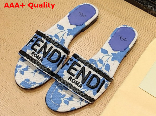 Fendi Signature Slides in Blue Printed Denim Replica