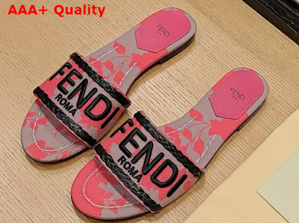 Fendi Signature Slides in Pink Printed Denim Replica