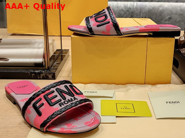 Fendi Signature Slides in Pink Printed Denim Replica