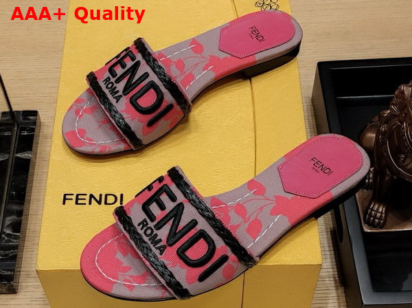 Fendi Signature Slides in Pink Printed Denim Replica