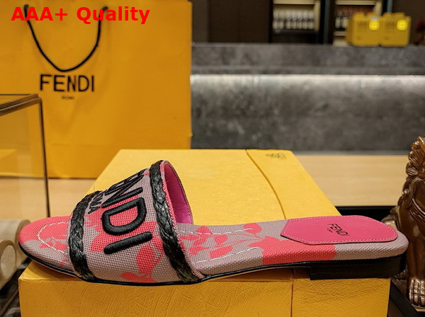 Fendi Signature Slides in Pink Printed Denim Replica