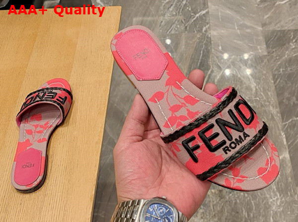 Fendi Signature Slides in Pink Printed Denim Replica