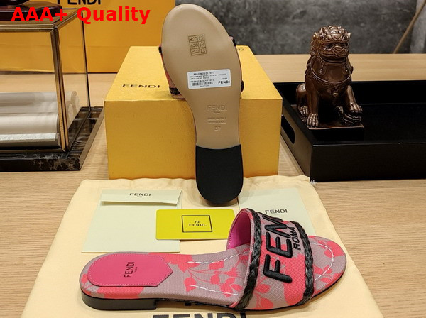 Fendi Signature Slides in Pink Printed Denim Replica