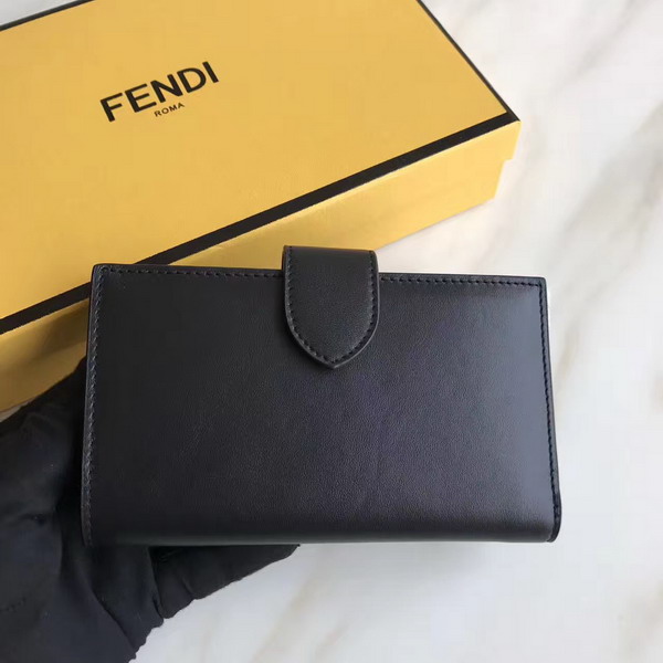 Fendi Slim Continental Wallet in Black Leather with Raw Edges For Sale