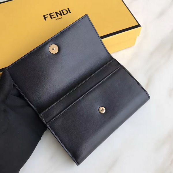 Fendi Slim Continental Wallet in Black Leather with Raw Edges For Sale