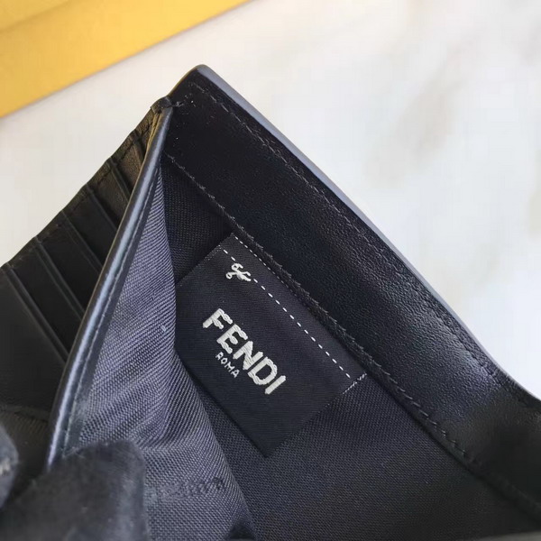 Fendi Slim Continental Wallet in Black Leather with Raw Edges For Sale