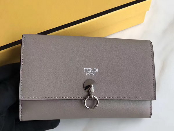 Fendi Slim Continental Wallet in Dove Grey Leather with Raw Edges For Sale