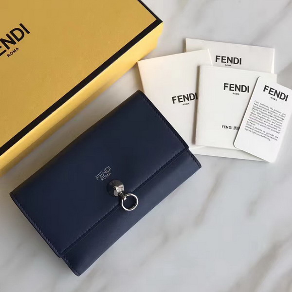 Fendi Slim Continental Wallet in Midnight Blue Leather with Raw Edges For Sale